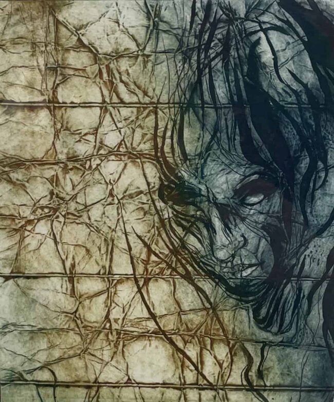Jarmila Marčišová – Vlnění nymf, kombinovaná technika