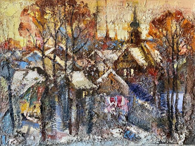 Mykola Bodnar – Vesnička, olej na plátně