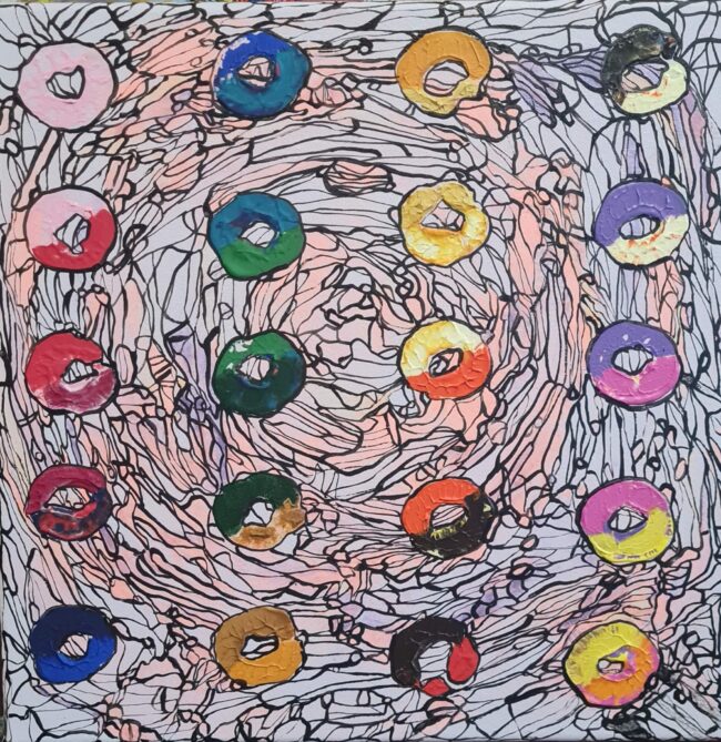 Natália Junasová – Fruit Loops, akryl, obraz na stěnu
