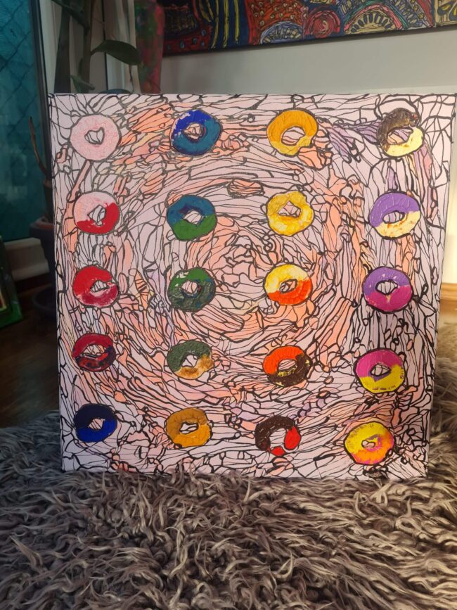 Natália Junasová – Fruit Loops, akryl, obraz na stěnu