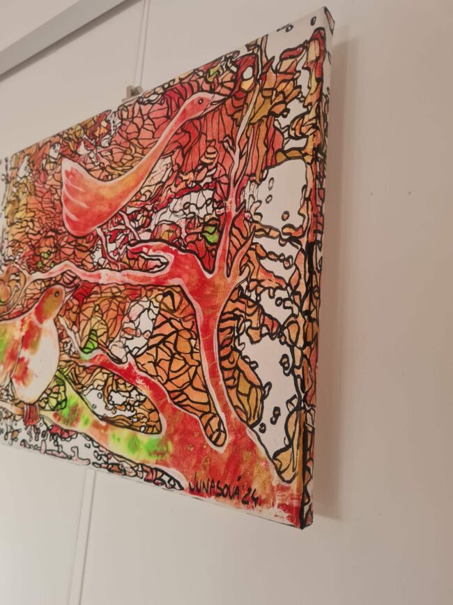 Natália Junasová – Hnízdění, akryl, obraz na stěnu