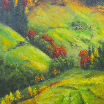 Michal Sabo Balog – Karpaty 1, olej na plátně s hrubým rámem