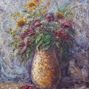 Michal Sabo Balog – Květy ve váze, olej na sololitu
