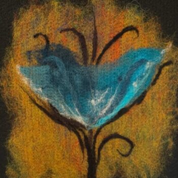 Oľga Dzúrová – Modrý tulipán, textilní tapisérie vytvořená technikou Arttex