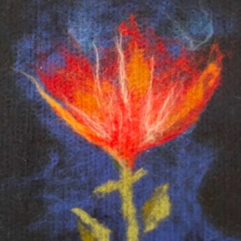 Oľga Dzúrová – Ohnivý tulipán, textilní tapisérie vytvořená technikou Arttex